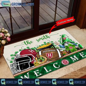 Harvard Crimson St. Patrick’s Day Shamrock Personalized Doormat