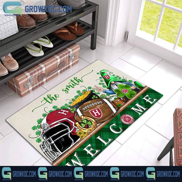 Harvard Crimson St. Patrick’s Day Shamrock Personalized Doormat