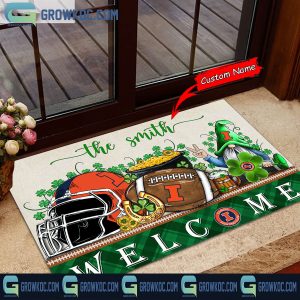 Illinois Fighting Illini St. Patrick’s Day Shamrock Personalized Doormat