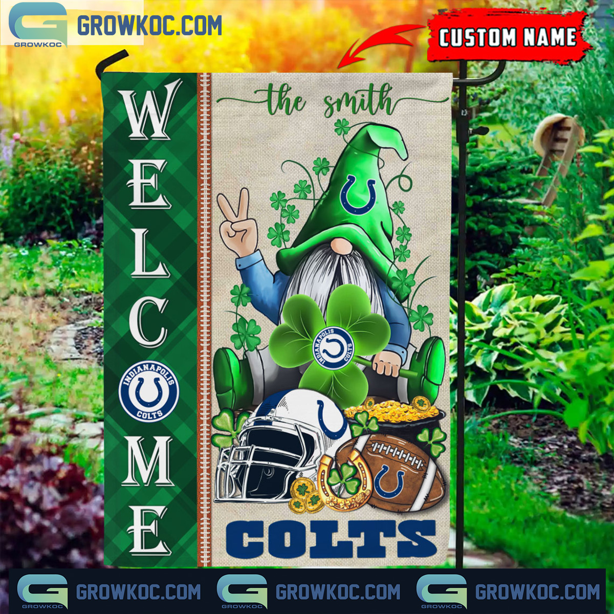 Indianapolis Colts St. Patrick's Day Shamrock Personalized Garden Flag