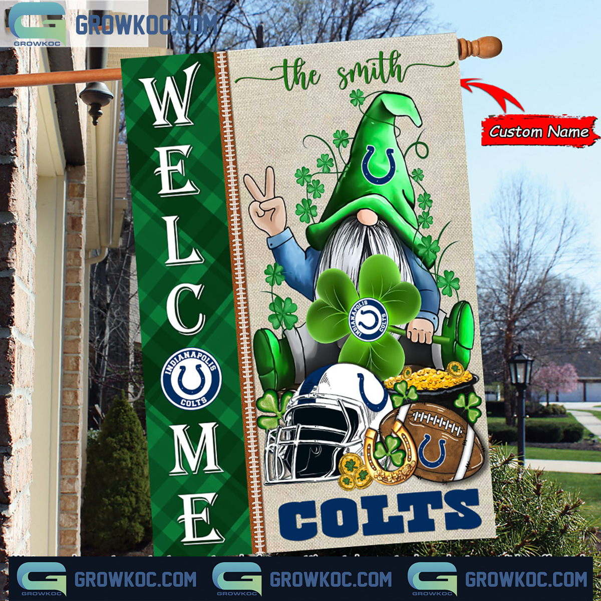 Indianapolis Colts St. Patrick's Day Shamrock Personalized Garden Flag