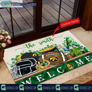 Iowa Hawkeyes Welcome St Patrick’s Day Shamrock Personalized Doormat