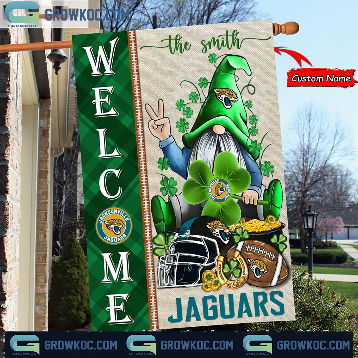 Jacksonville Jaguars St. Patrick's Day Shamrock Personalized Garden Flag