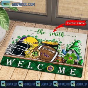 LSU Tigers Welcome St Patrick’s Day Shamrock Personalized Doormat
