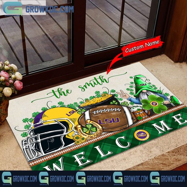 LSU Tigers Welcome St Patrick’s Day Shamrock Personalized Doormat