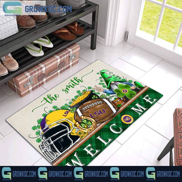 LSU Tigers Welcome St Patrick’s Day Shamrock Personalized Doormat