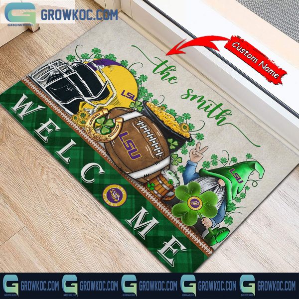 LSU Tigers Welcome St Patrick’s Day Shamrock Personalized Doormat