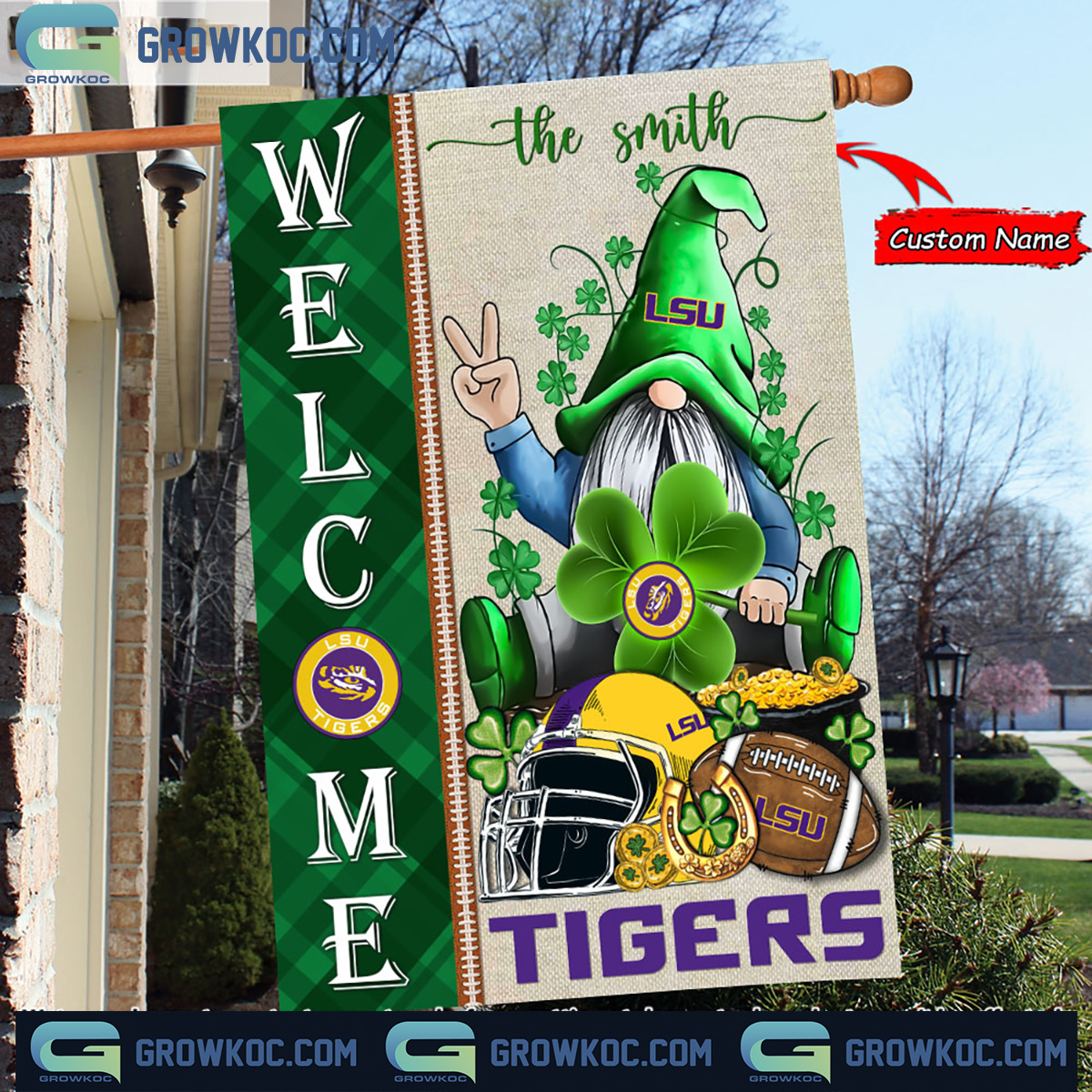 LSU Tigers St. Patrick's Day Shamrock Personalized Garden Flag