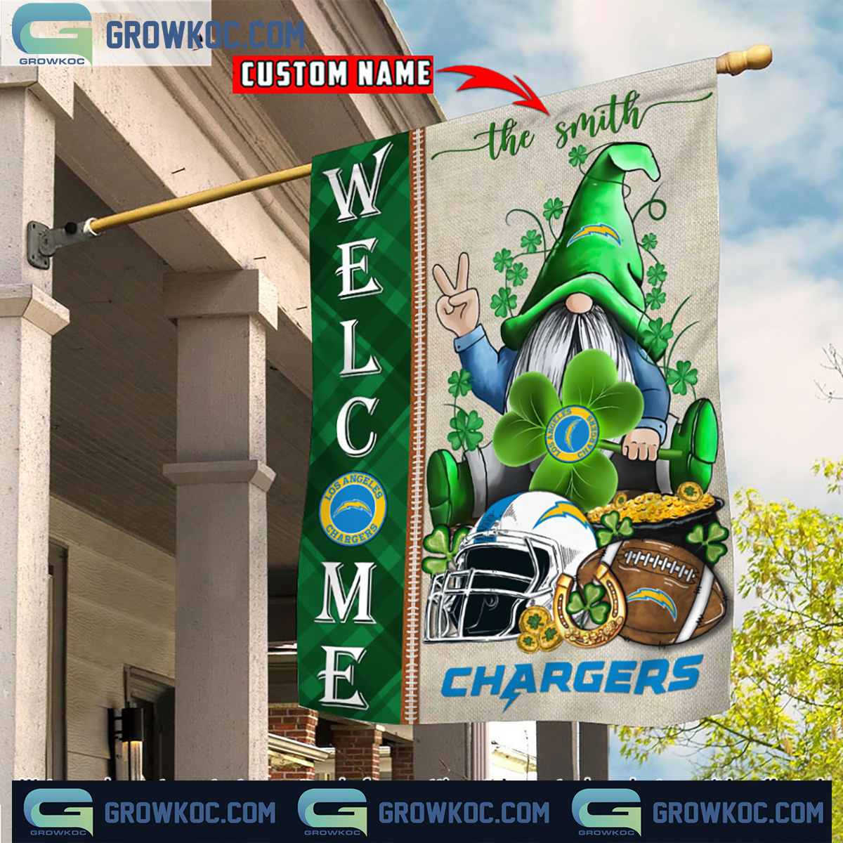 Los Angeles Chargers St. Patrick's Day Shamrock Personalized Garden Flag