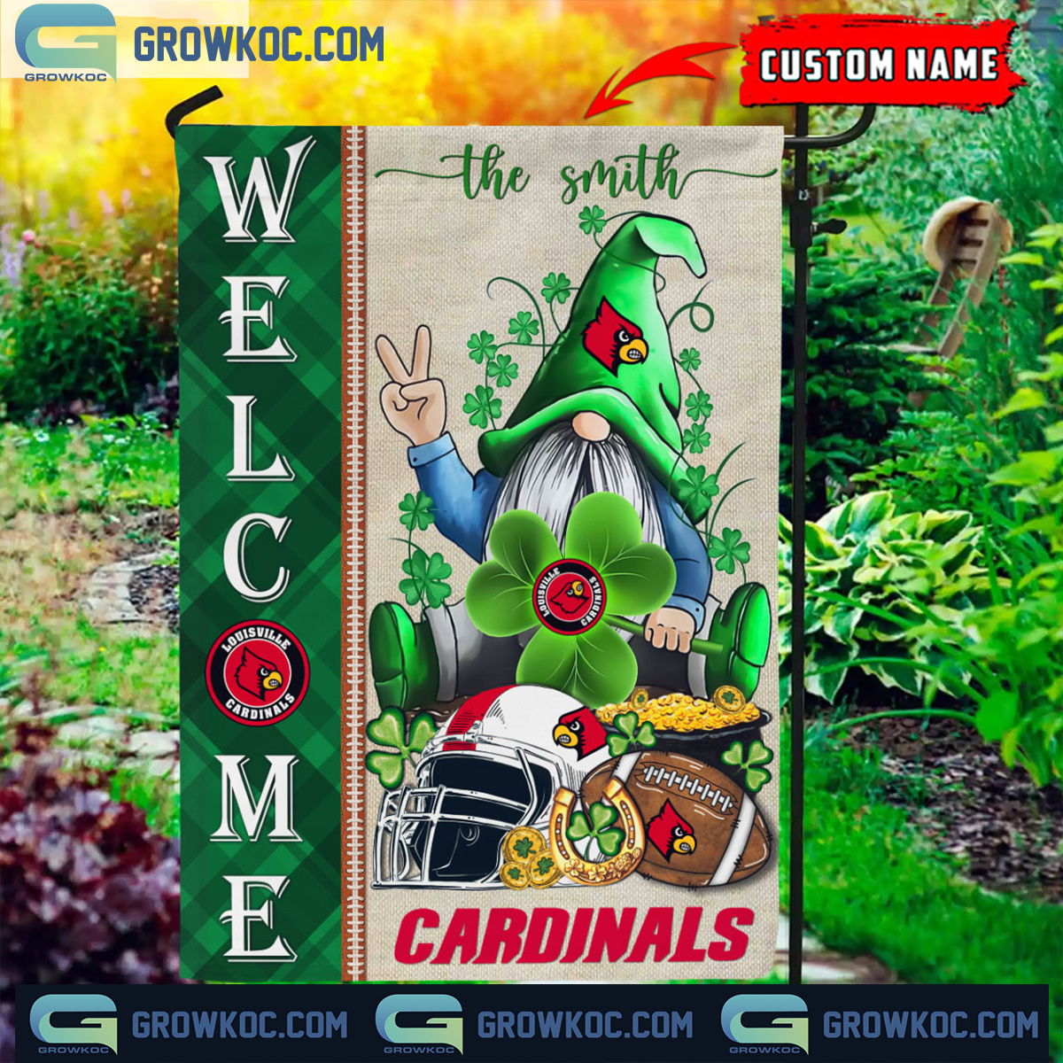 Louisville Cardinals St. Patrick's Day Shamrock Personalized Garden Flag