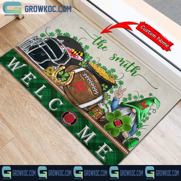 Maryland Terrapins St. Patrick’s Day Shamrock Personalized Doormat