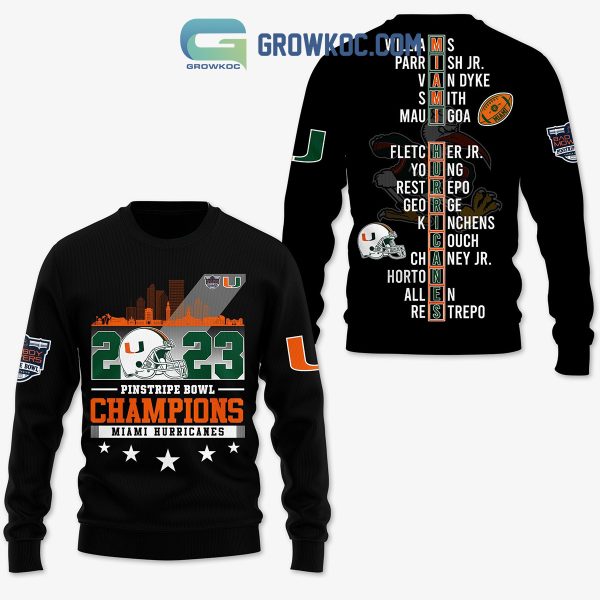 Miami Hurricanes 2023 Pinstripe Bowl Champions Black Design Hoodie Shirts