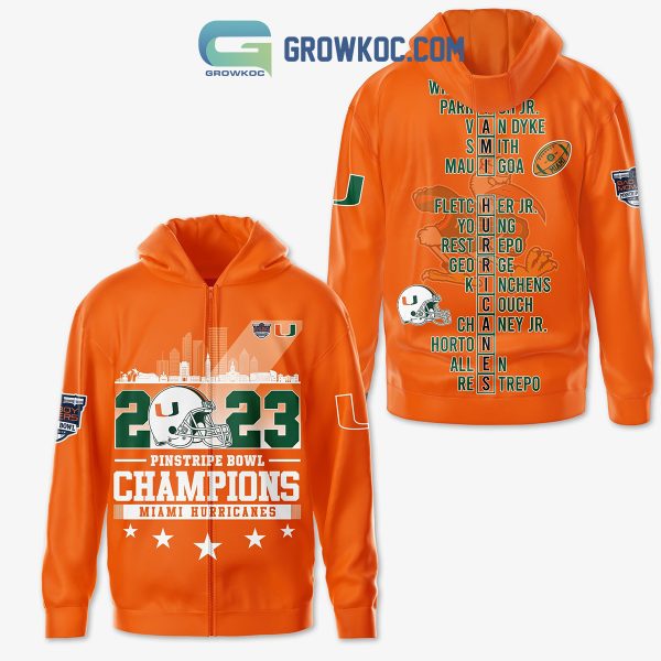 Miami Hurricanes 2023 Pinstripe Bowl Champions Hoodie Shirts Orange Ver