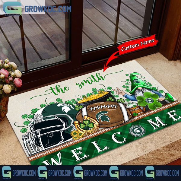 Michigan State Spartans St. Patrick’s Day Shamrock Personalized Doormat