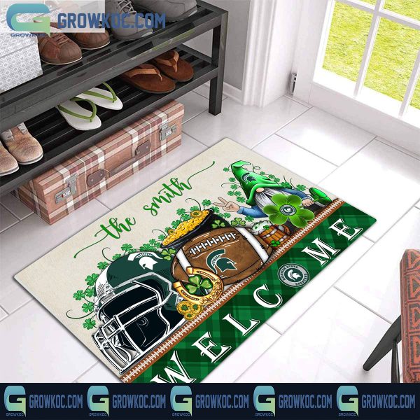 Michigan State Spartans St. Patrick’s Day Shamrock Personalized Doormat