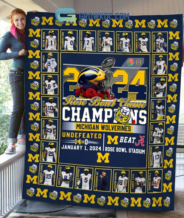 Michigan Wolverines 2024 Rose Bowl Game Champions Fleece Blanket Quilt