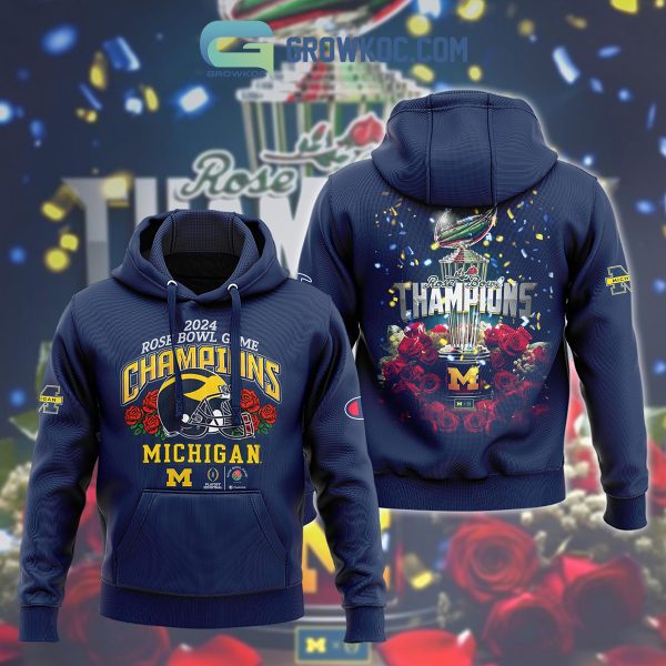 Michigan Wolverines 2024 Rose Bowl Game Champions Hoodie Shirts Navy