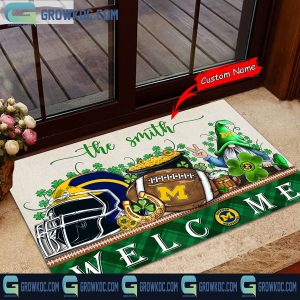 Michigan Wolverines Welcome St Patrick’s Day Shamrock Personalized Doormat
