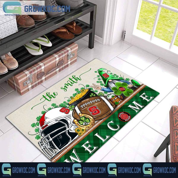 NC State Wolfpack Welcome St Patrick’s Day Shamrock Personalized Doormat