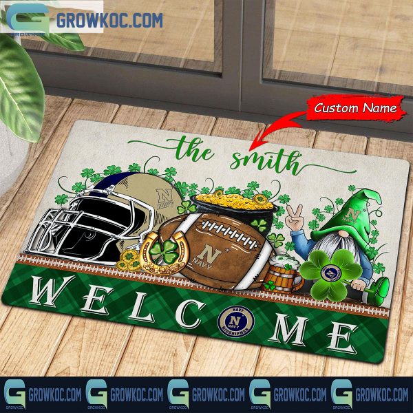 Navy Midshipmen St. Patrick’s Day Shamrock Personalized Doormat