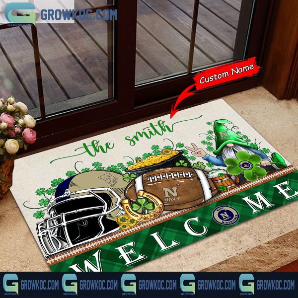 Navy Midshipmen St. Patrick’s Day Shamrock Personalized Doormat