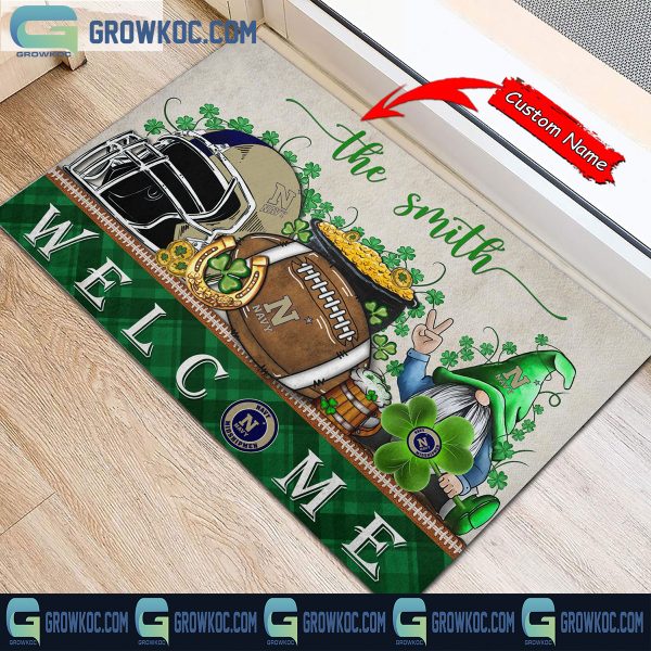 Navy Midshipmen St. Patrick’s Day Shamrock Personalized Doormat