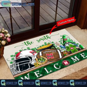 Nebraska Cornhuskers Welcome St Patrick’s Day Shamrock Personalized Doormat