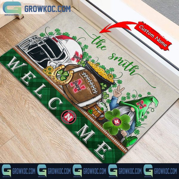 Nebraska Cornhuskers Welcome St Patrick’s Day Shamrock Personalized Doormat