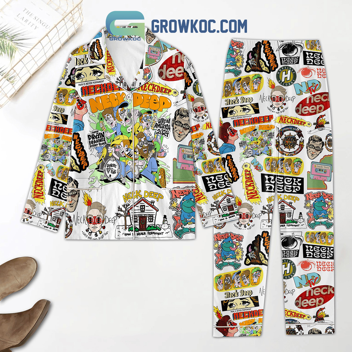 Neckdeep Live In America 2024 Polyester Pajamas Set Growkoc