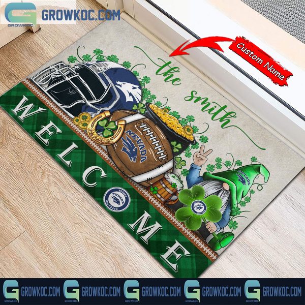Nevada Wolf Pack St. Patrick’s Day Shamrock Personalized Doormat