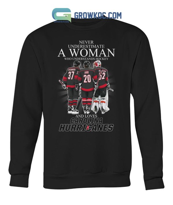 Never Underestimate A Woman Who Understands Hockey And Loves Carolina Hurricanes T Shirt