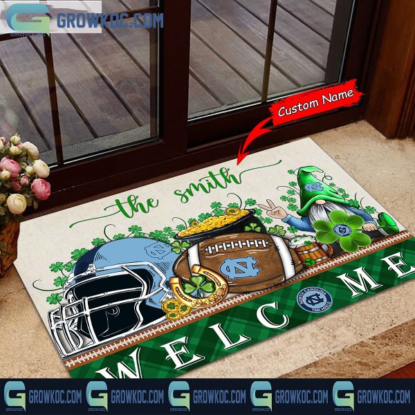 North Carolina Tar Heels Welcome St Patrick’s Day Shamrock Personalized Doormat