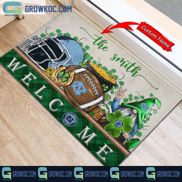 North Carolina Tar Heels Welcome St Patrick’s Day Shamrock Personalized Doormat