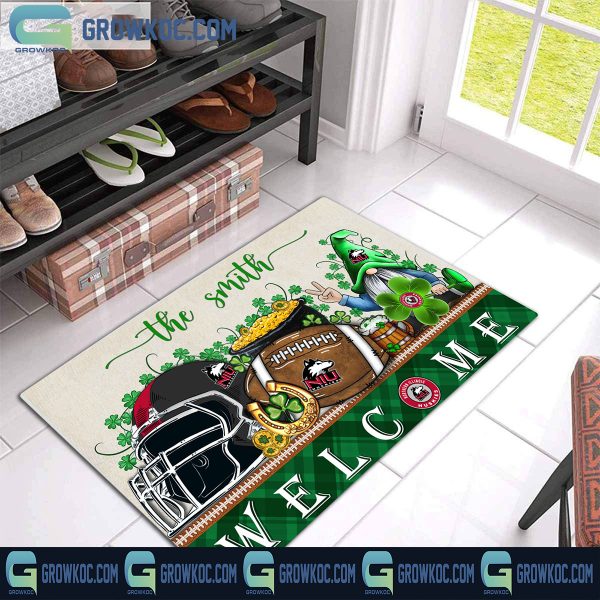 Northern Illinois Huskies Welcome St Patrick’s Day Shamrock Personalized Doormat