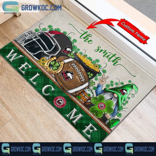 Northern Illinois Huskies Welcome St Patrick’s Day Shamrock Personalized Doormat