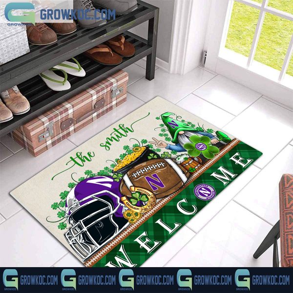 Northwestern Wildcats St. Patrick’s Day Shamrock Personalized Doormat