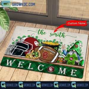 Oklahoma Sooners Welcome St Patrick’s Day Shamrock Personalized Doormat