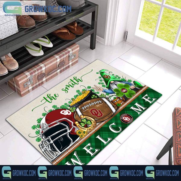 Oklahoma Sooners Welcome St Patrick’s Day Shamrock Personalized Doormat