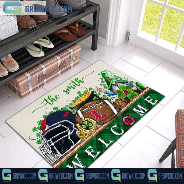 Ole Miss Rebels Welcome St Patrick’s Day Shamrock Personalized Doormat