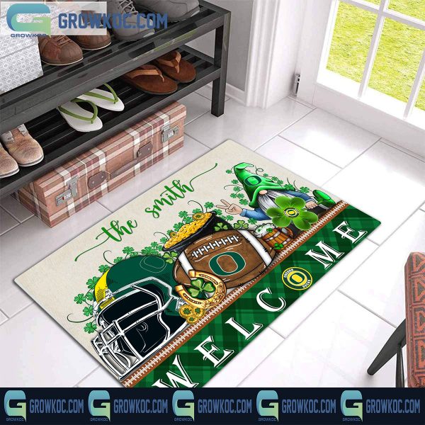 Oregon Ducks Welcome St Patrick’s Day Shamrock Personalized Doormat