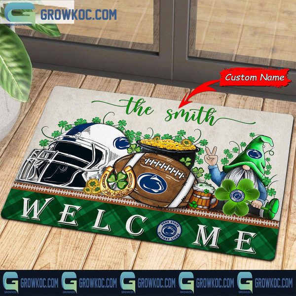 Penn State Nittany Lions Welcome St Patrick’s Day Shamrock Personalized Doormat