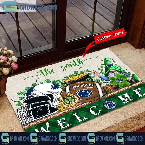 Penn State Nittany Lions Welcome St Patrick’s Day Shamrock Personalized Doormat