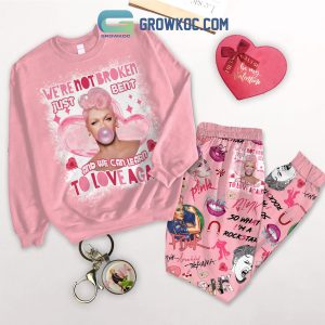 Pink Valentine Not Broken Fleece Pajamas Set Long Sleeve