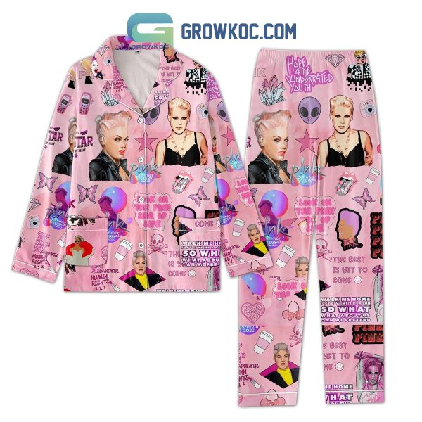 Pink Walk Me Home Rockstar Pink Polyester Pajamas Set