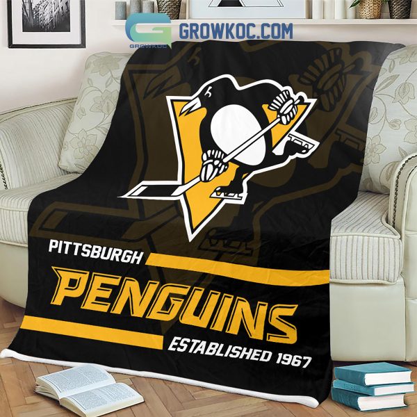 Pittsburgh Penguins Established 1967 Fleece Blanket Quilt