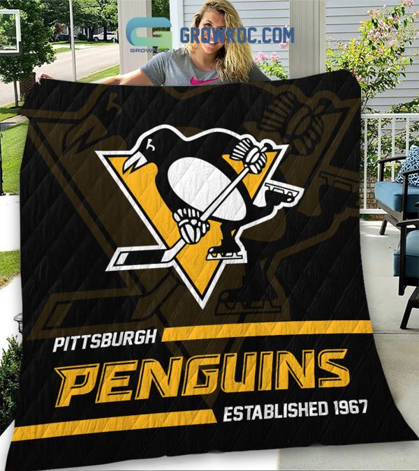 Pittsburgh Penguins Established 1967 Fleece Blanket Quilt