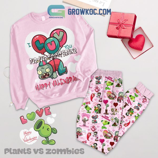 Plants Vs Zombies Valentine Fleece Pajamas Set Long Sleeve