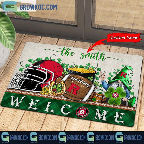 Rutgers Scarlet Knights St. Patrick’s Day Shamrock Personalized Doormat