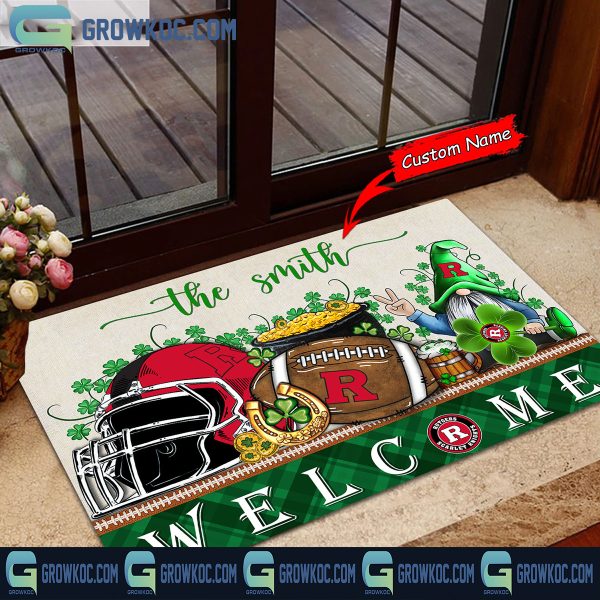 Rutgers Scarlet Knights St. Patrick’s Day Shamrock Personalized Doormat