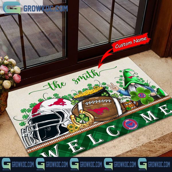 SMU Mustangs St. Patrick’s Day Shamrock Personalized Doormat